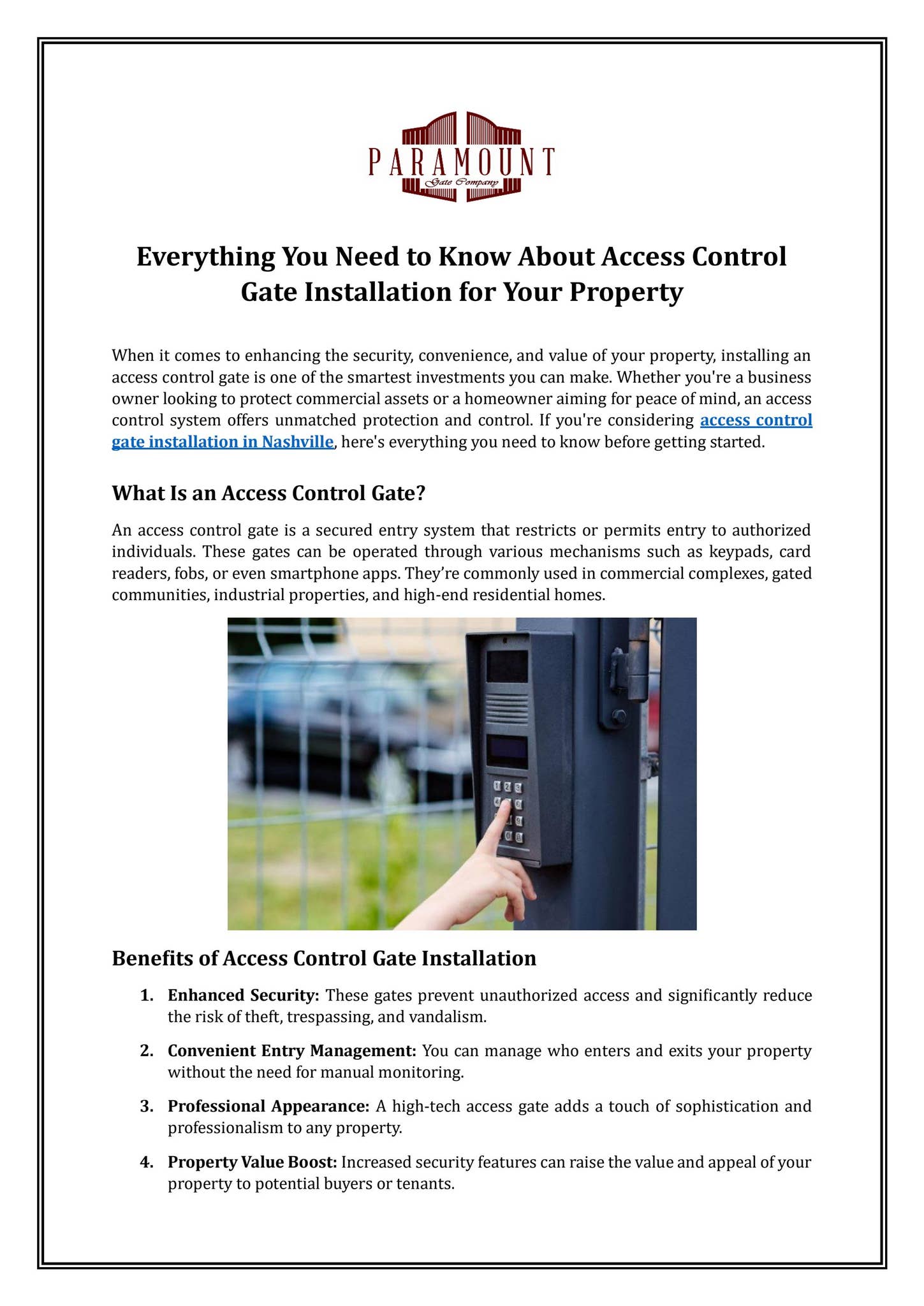 Everything You Need to Know About Access Control Gate Installation for Your Property