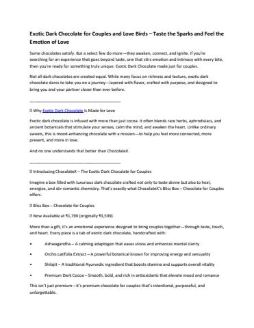 Exotic Dark Chocolate for Couples and Love Birds